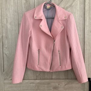 Ace delivery pink poly/wool blend moto jacket. Women’s XS. Zip up.